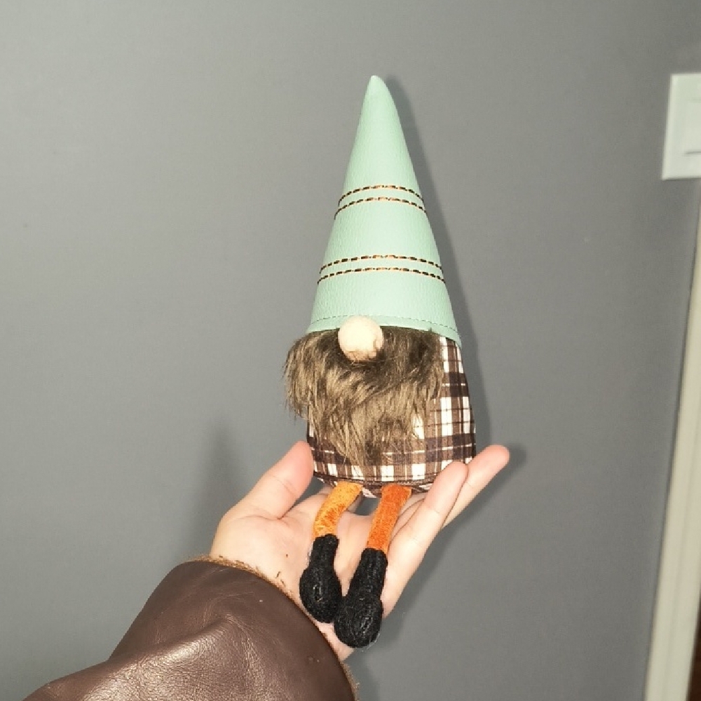 Mint-Hat Gnome Plush with Plaid Body